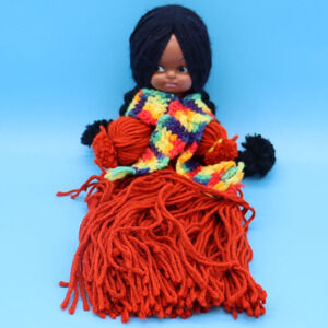 Vintage Native American Braided Red Yarn Girl Rag Doll 15" Tall